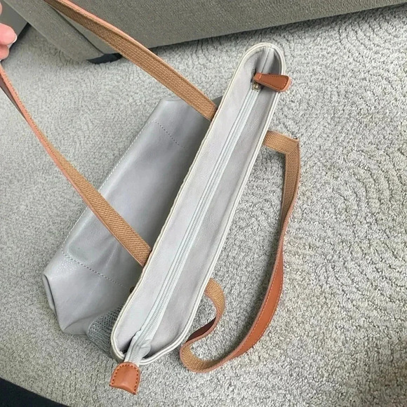 Clarks Gray Leather and Canvas Zip Top Tote - Picture 9 of 9